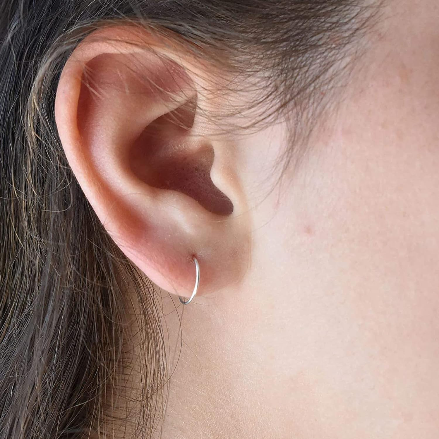 Silver Hoop Earrings- Cartilage Endless Small Hoop Earrings Set for Women Men, 3