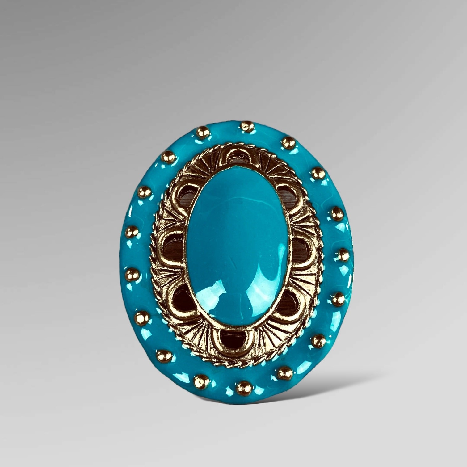 Oval Turquoise Blue Pierced Earrings with Gold Tone Back Unknown Maker