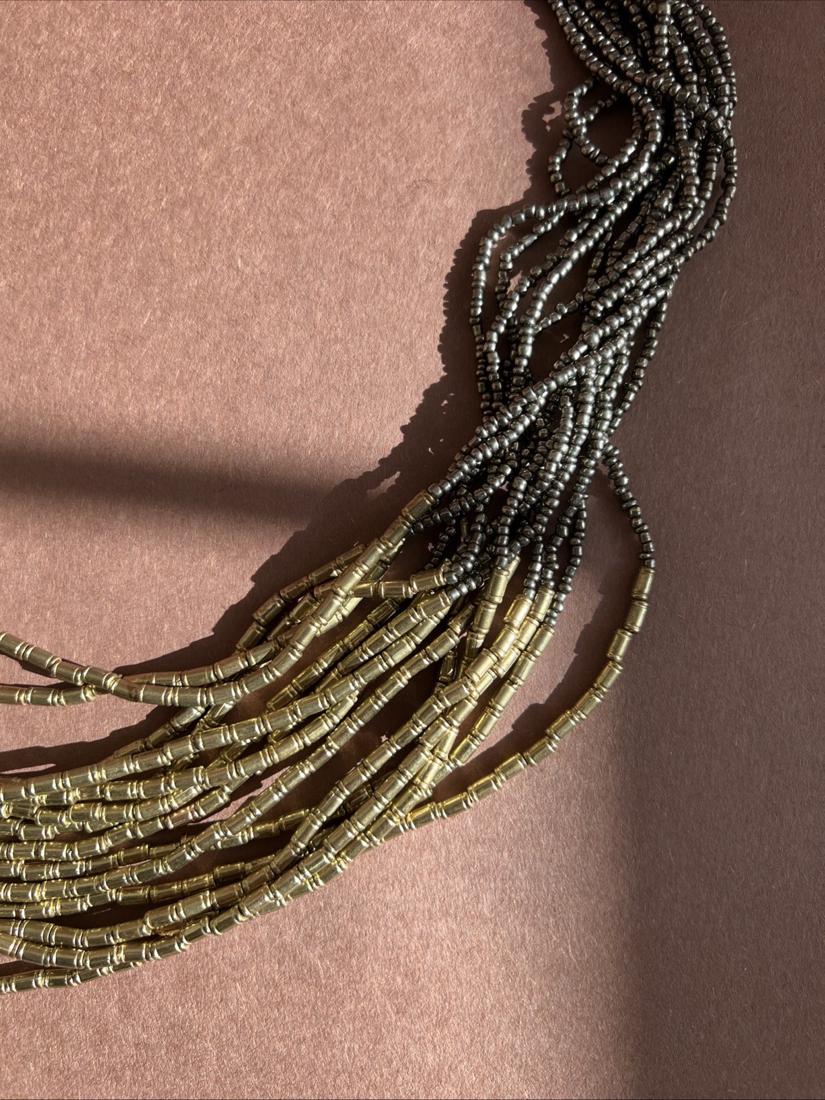 Metallic Multi Strand Seed Bead And Bar Bead Necklace 21″ + 2″