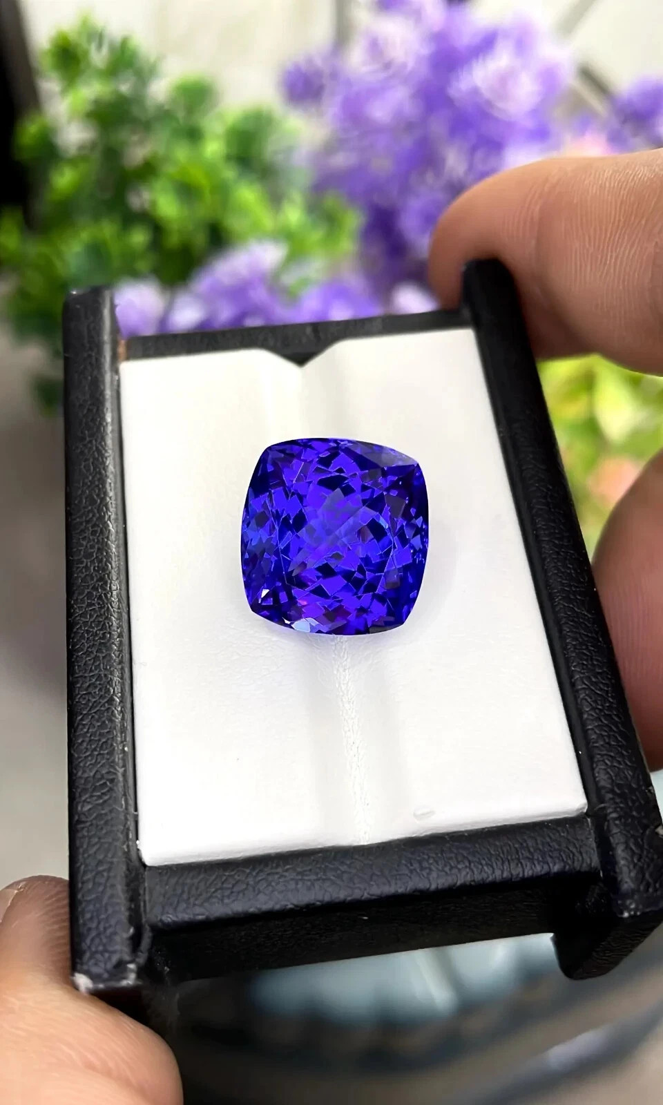 AAA+ 15.20 Ct+ Rare Natural Blue Tanzanite Certified Loose Cushion Cut Gemstone