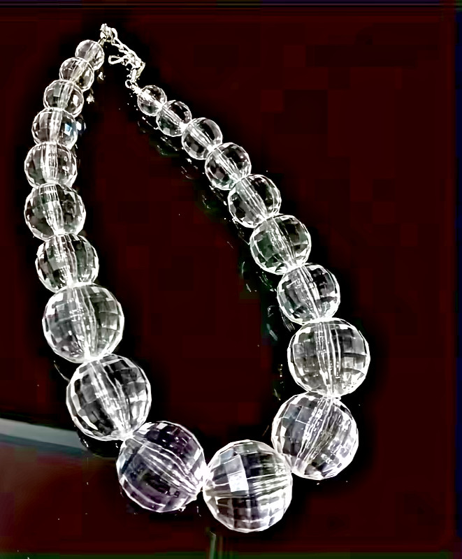 Chunky Clear Acrylic Statement Necklace 21″ – Huge 1 inch + Faux Crystal Beads