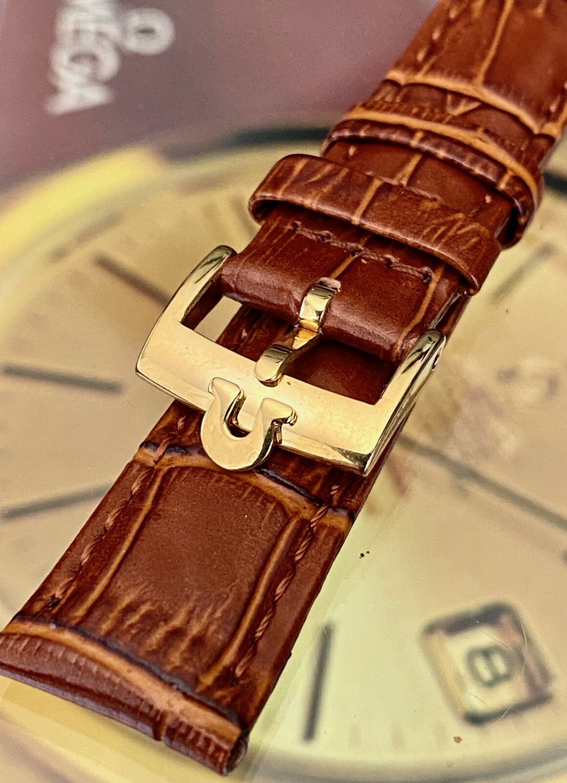 OMEGA Constellation Model 16mm Logo Buckle 18mm Cognac Color Croco Leather