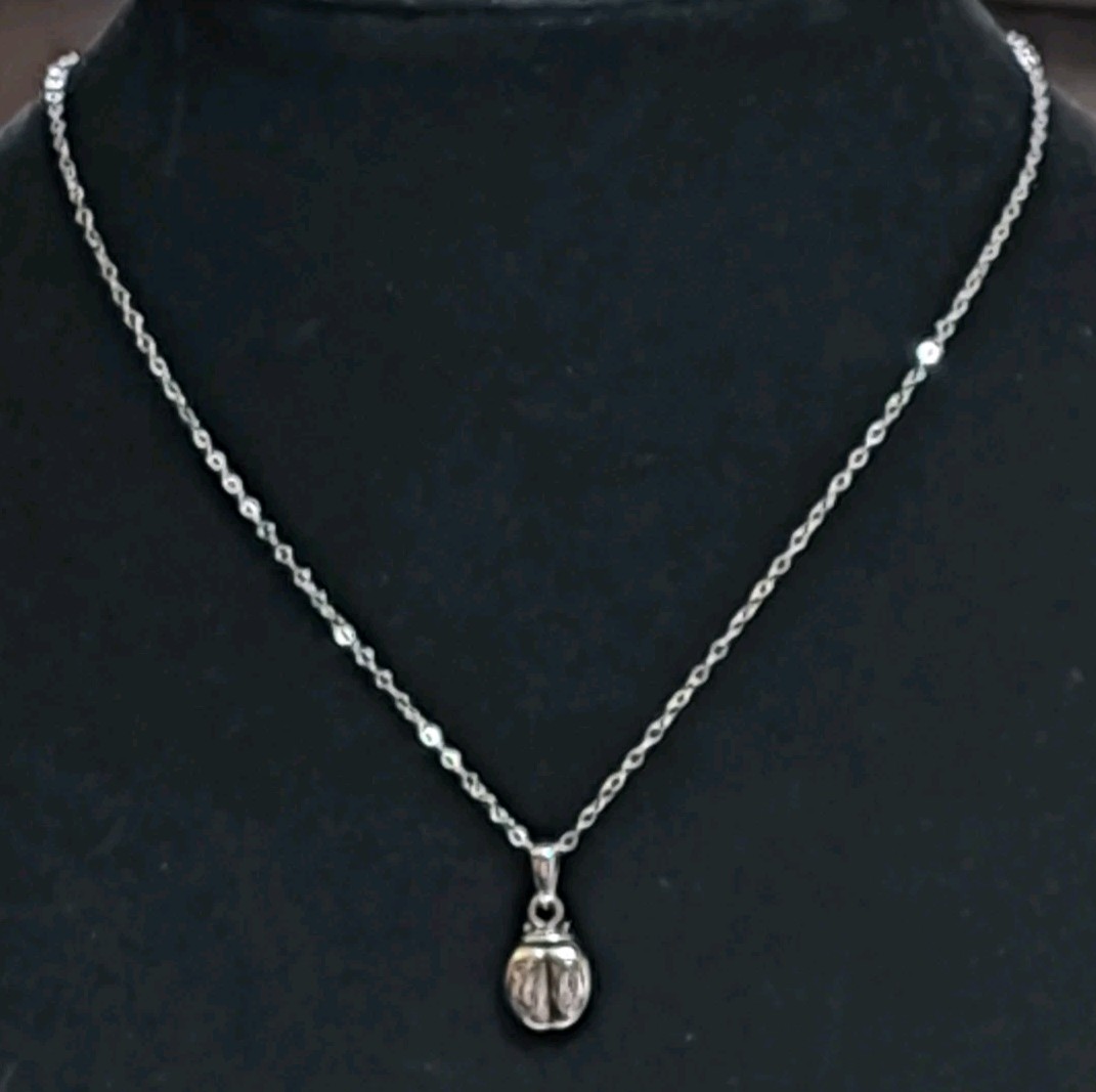 Ralph Lauren RL Signed Sterling Ladybug Pendant Choker Necklace 925 Silver 12″