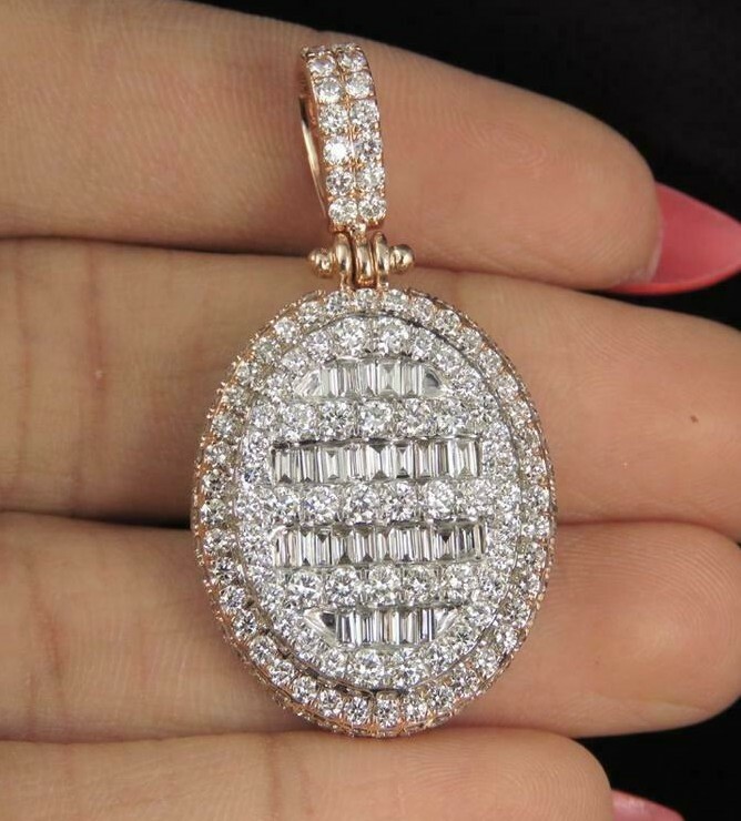 1.69 ct Round Baguette Cubic Zirconia mens Oval Pendant Free Stud 925 Silver