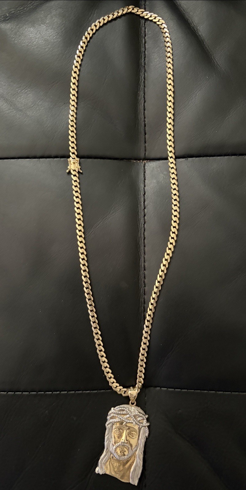 10k Solid Gold Cuban Chain Jesus Pendant Bracelet Figaro Rope Mariner 14k 18k