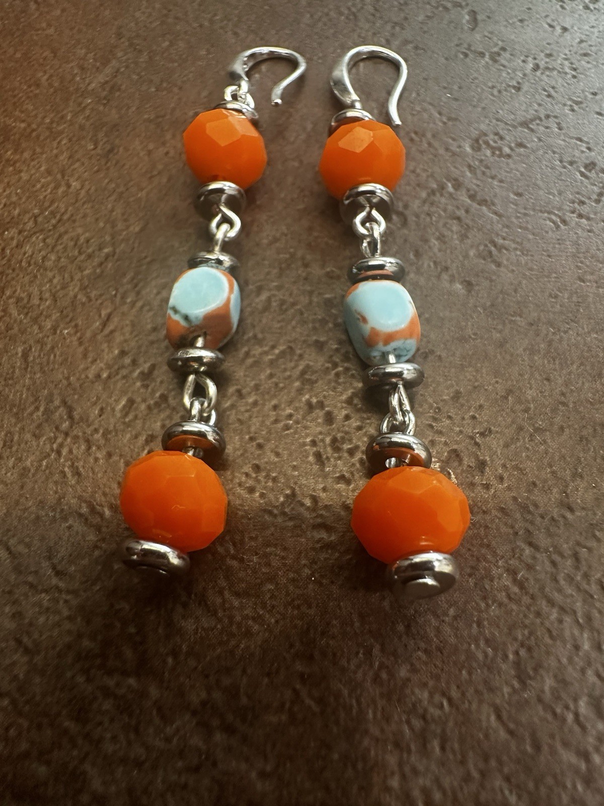 Handmade Orange and Turquoise Dangle Earrings