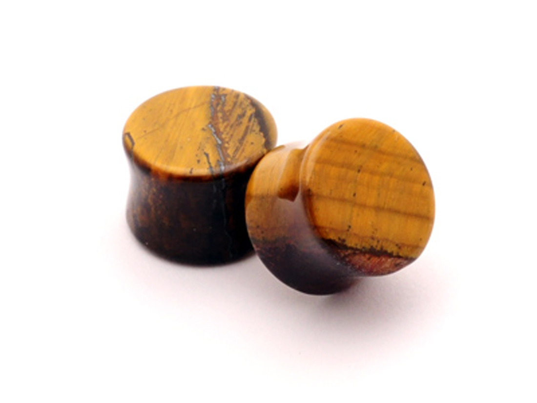 Pair of Tiger Eye Stone Plugs set gauges PICK SIZE organic