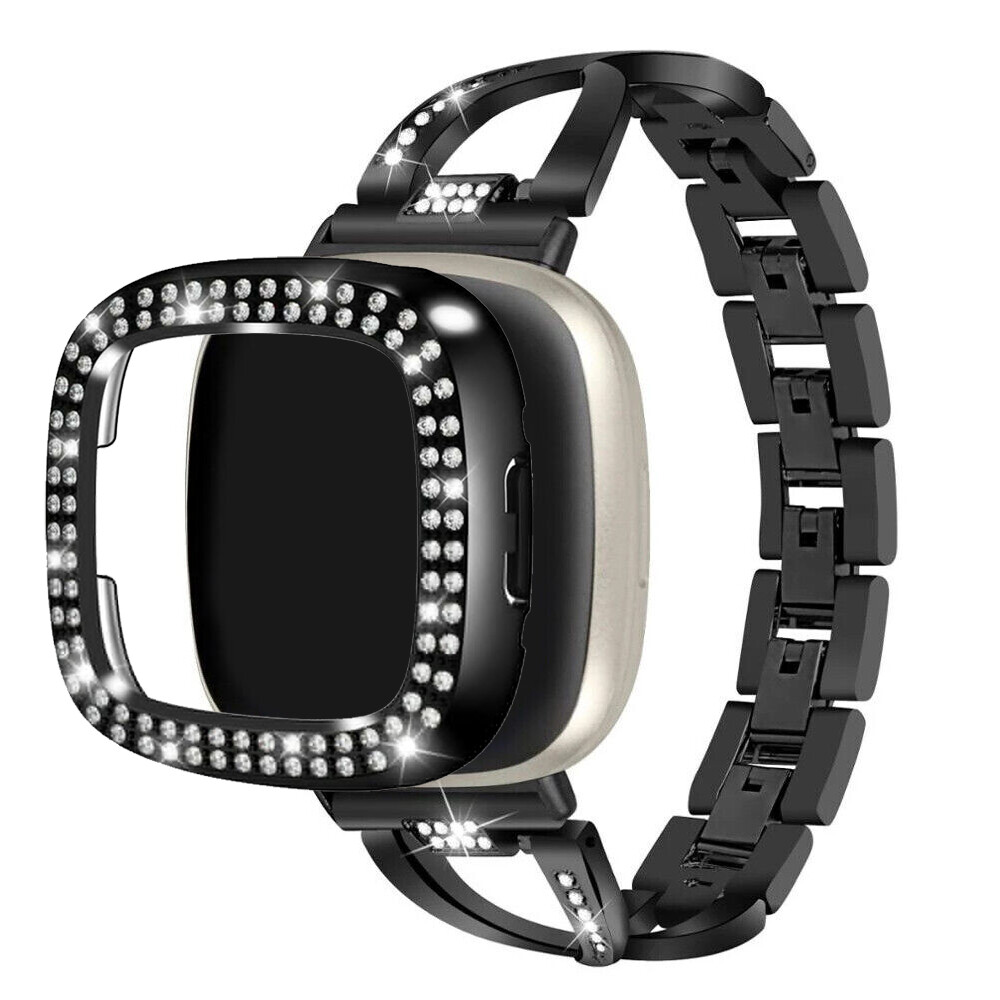 Strap +Bling Diamond Case for Fitbit Versa 4 3 /Sense 1 2 Bling Metal Watch Band