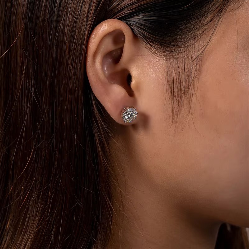 4Ct Round Cut Moissanite Push Back Solitaire Stud Earrings 14K White Gold Plated