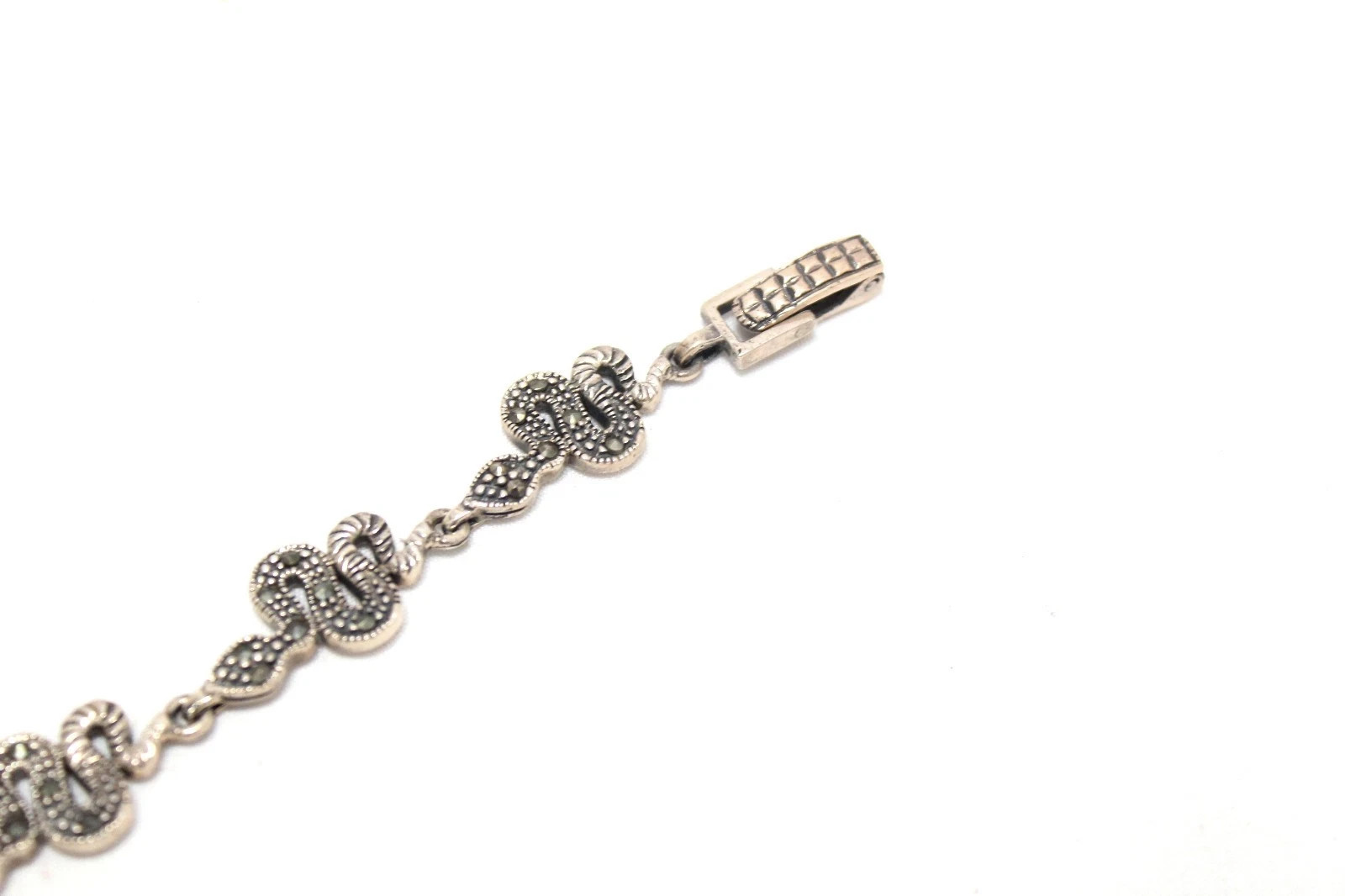 Charm Snake Reptile Bracelet Silver Sterling 925 Marcasite Stone Women Gift
