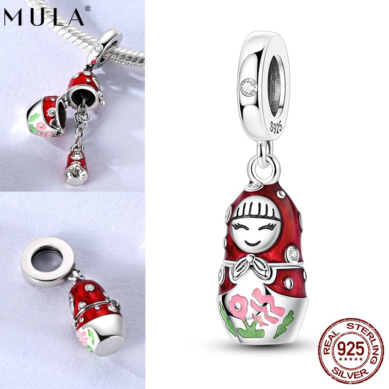 MULA 925 Sterling Silver DIY Charm Cleart AAA CZ Doll Pendant for Women Bracelet
