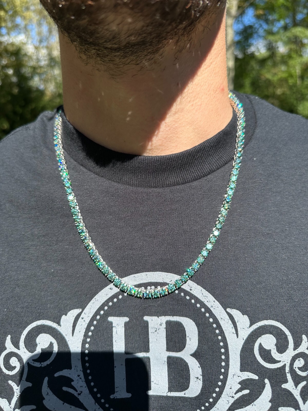 Blue Green MOISSANITE 5mm Tennis Chain 925 Silver Iced Necklace Passes Tester