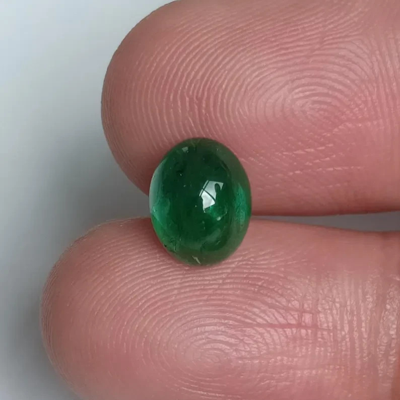 9X7MM Vivid Green Emerald Cabochon Polished Natural Zambian Gemstone 2.40 Ct