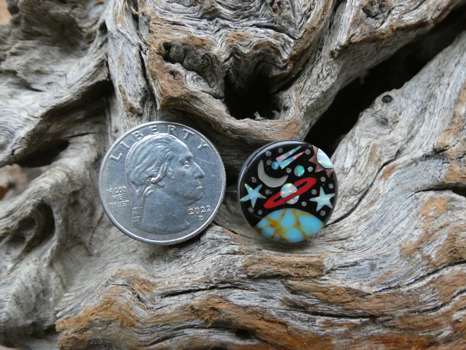 Mother Earth Micro Gemstone Opal Aluminum Sterling Silver Alloy Size 9 Ring AR93