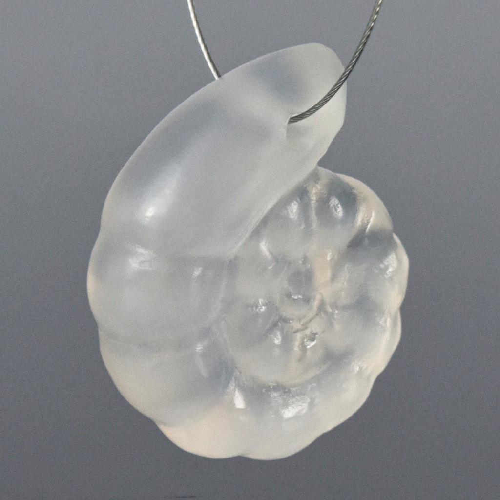 Ammonite Design Carved White Chalcedony Gemstone Focal Bead drilled 4.10 g