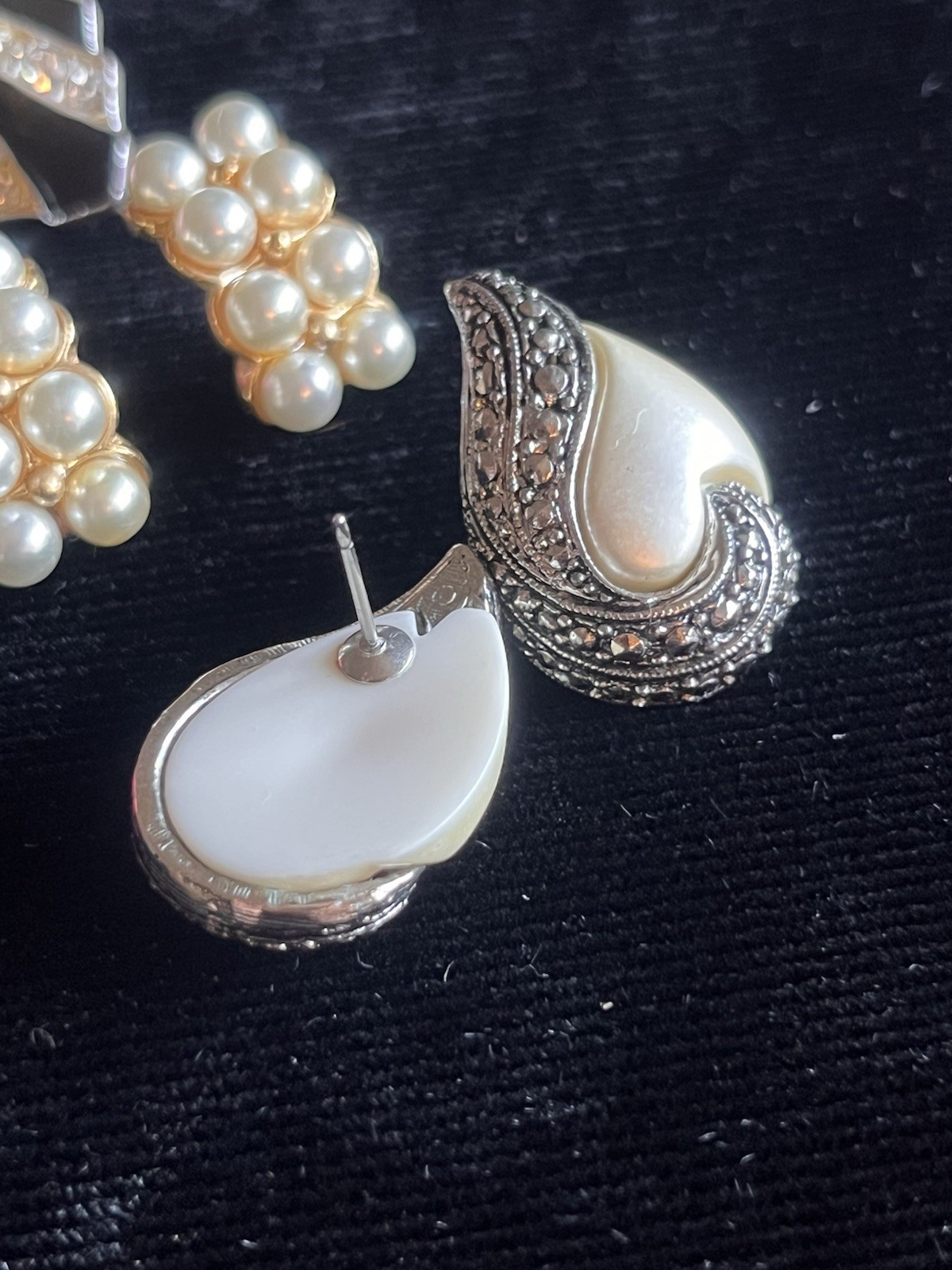 4 pair of vintage statement earring sets metal faux pearl rhinestones