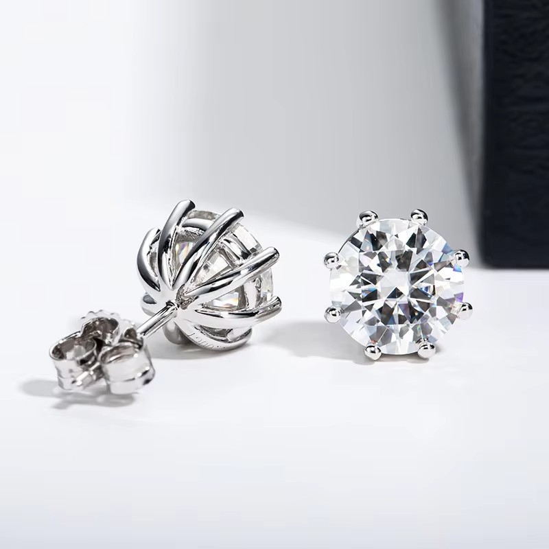 4Ct Round Cut Moissanite Push Back Solitaire Stud Earrings 14K White Gold Plated