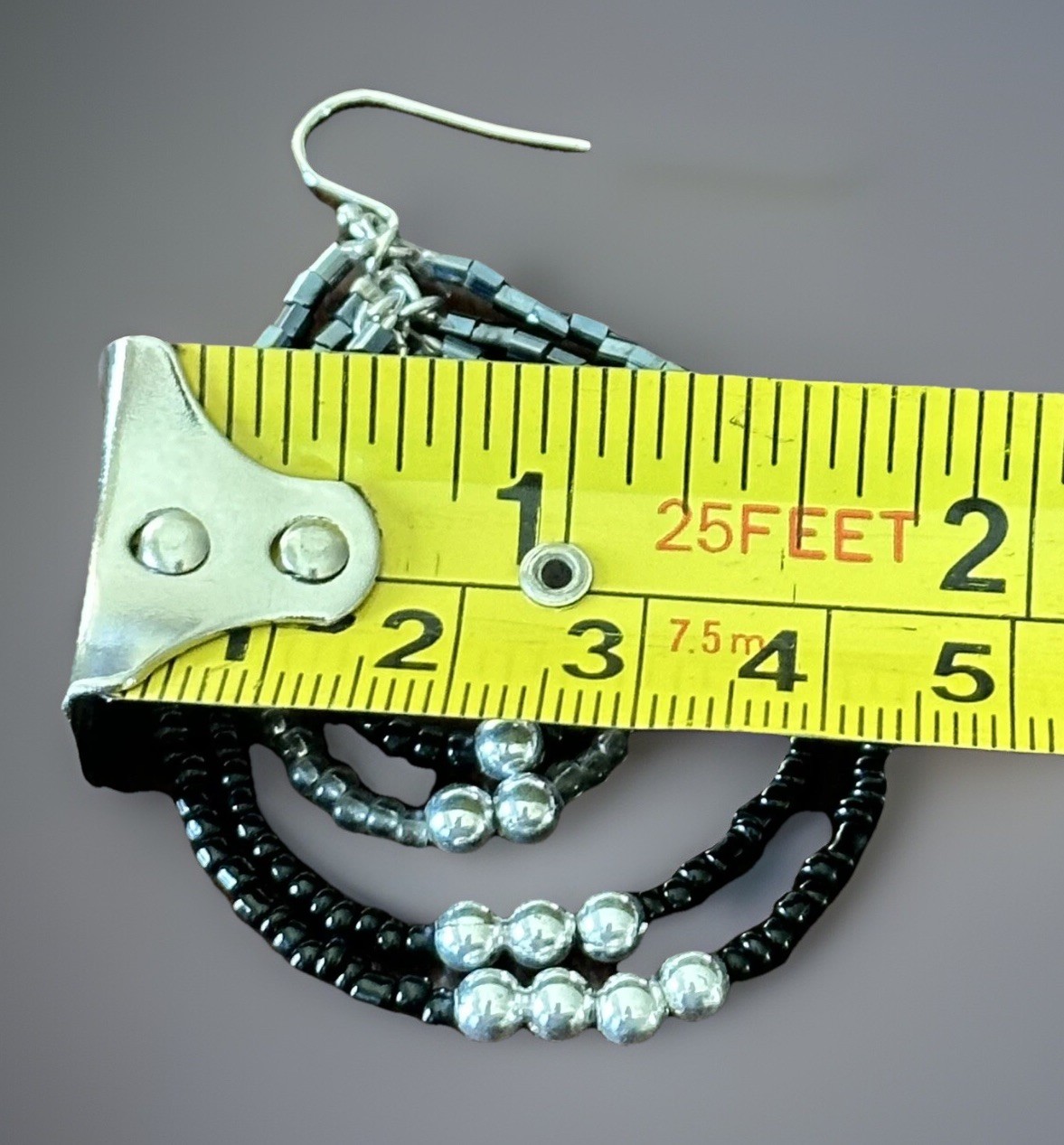 Beaded Earrings Black & Silver, Used In TV Production *See description 2”