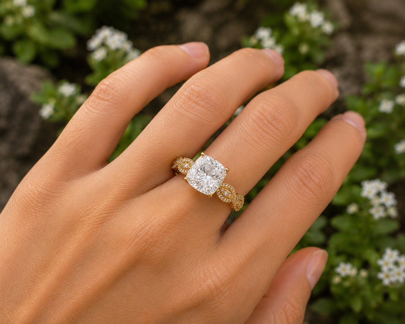 2Ct Lab Created Diamond Solitaire Engagement Ring 14K Yellow Gold Plated Silver
