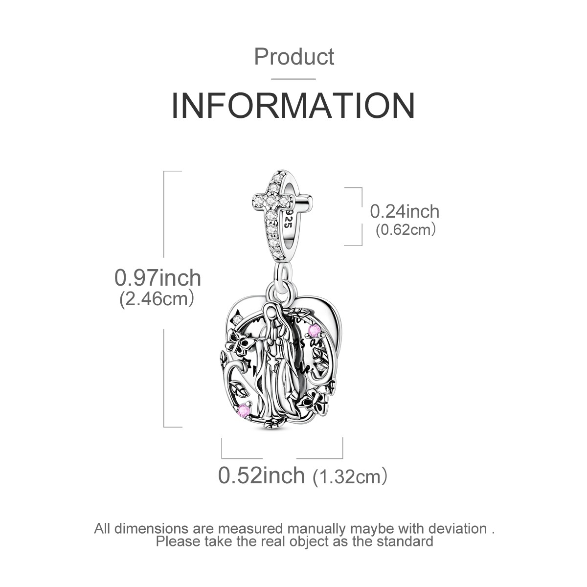 MULA 925 Sterling Silver DIY Charm CZ Madonna’s Love Pendant for Women Bracelet