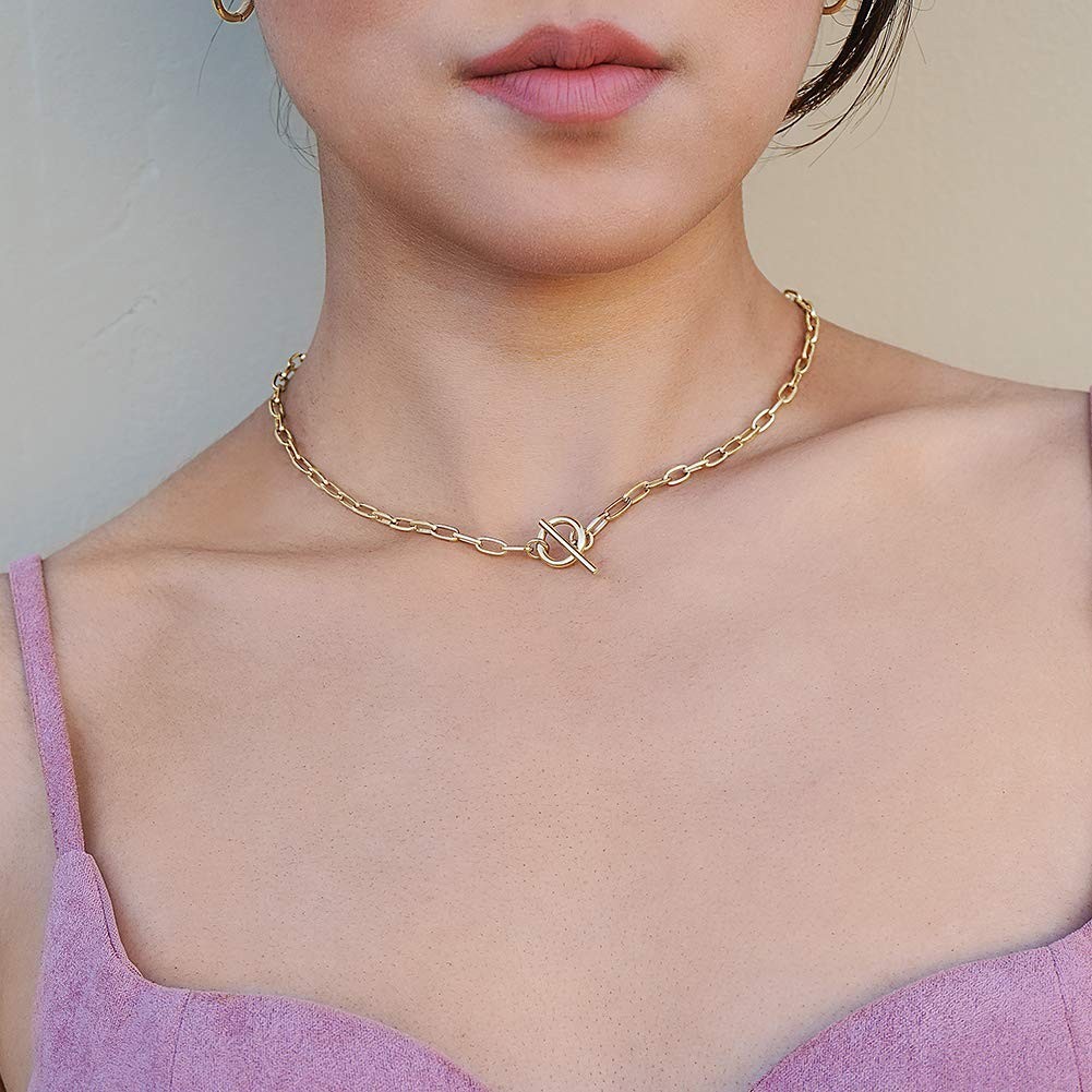 Layered Paperclip Bolo Necklace for Women – Adjustable Gold Plated Stainless Ste