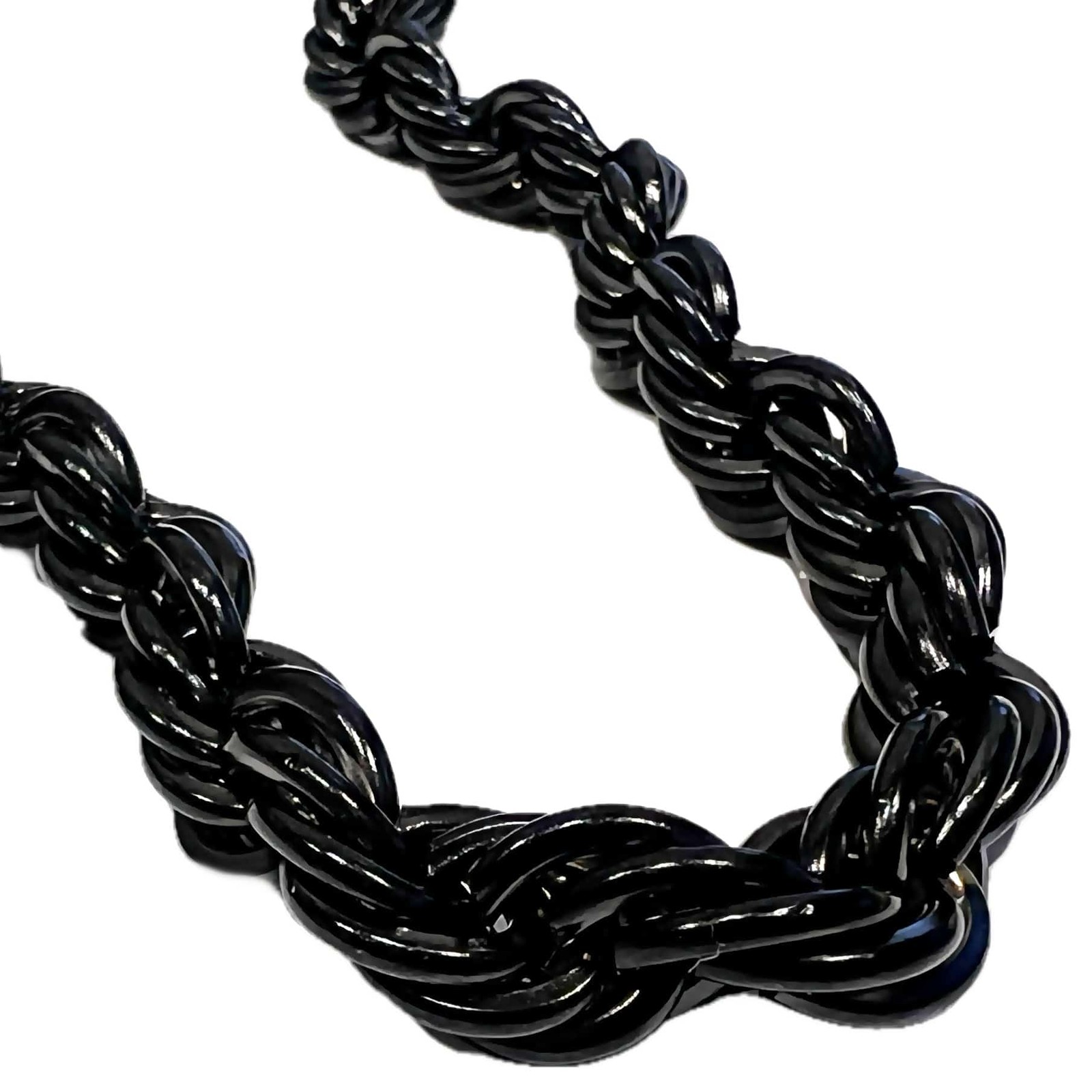 Mens Black Solid 316L Stainless Steel Rope Chain Hip Hop Necklace 10MM Thick 24″
