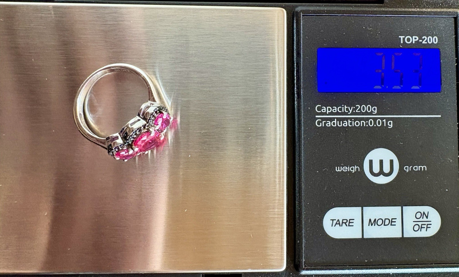 Mahaleo Ruby & Black Spinel Rhodium Plated 925 Ring Enhanced (simulated) Size 6