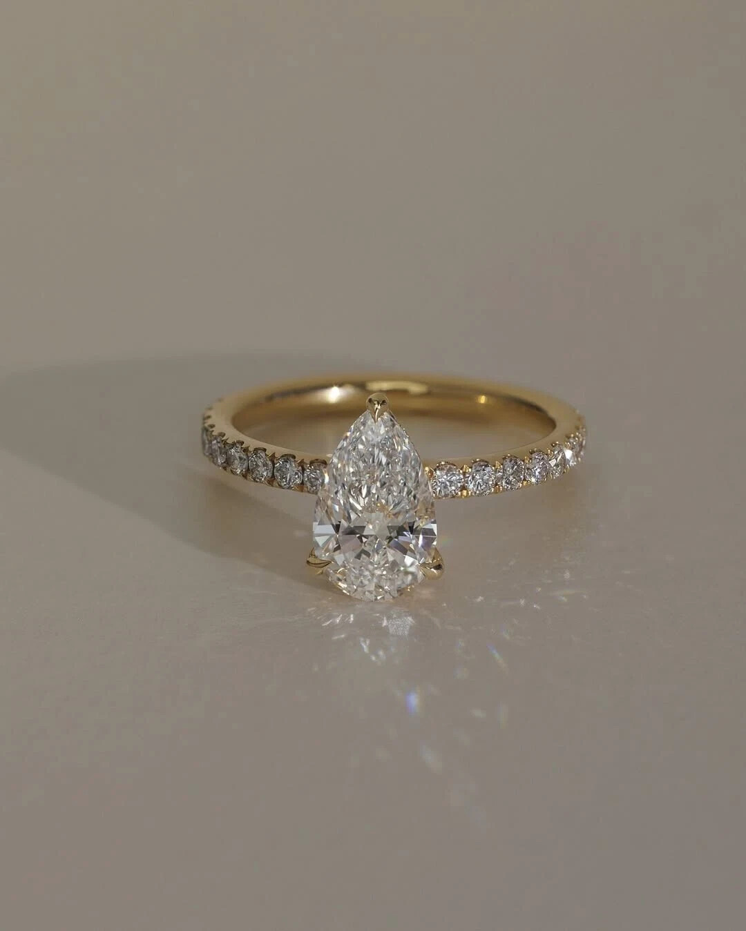 2.10Ct Pear IGI Certified Lab Grown Diamond Engagement Ring 14K Real Yellow Gold