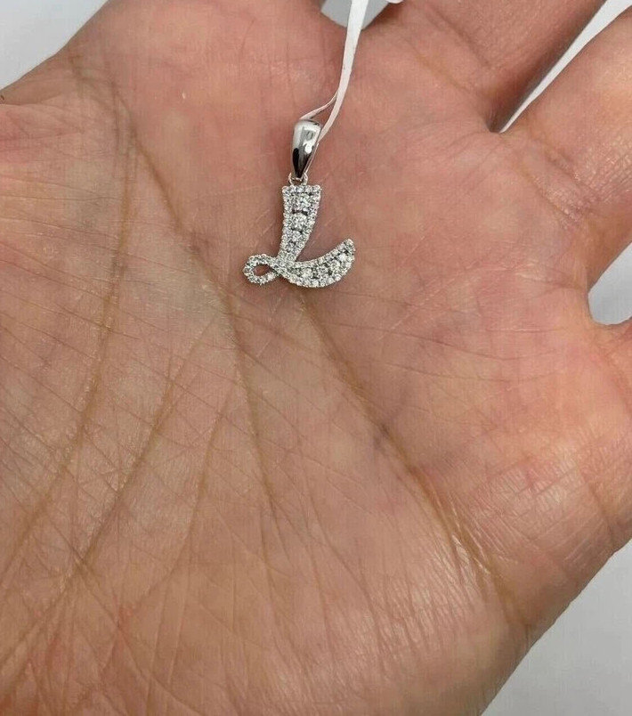 1.05Ct Round Lab Created Diamond Initial” L” Pendant 14K White Gold Plated