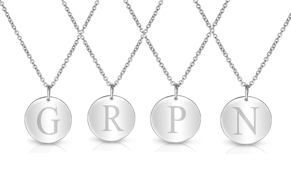 18k White Gold Plated Round Disc Letter Alphabet A-Z Initial Pendant Necklace