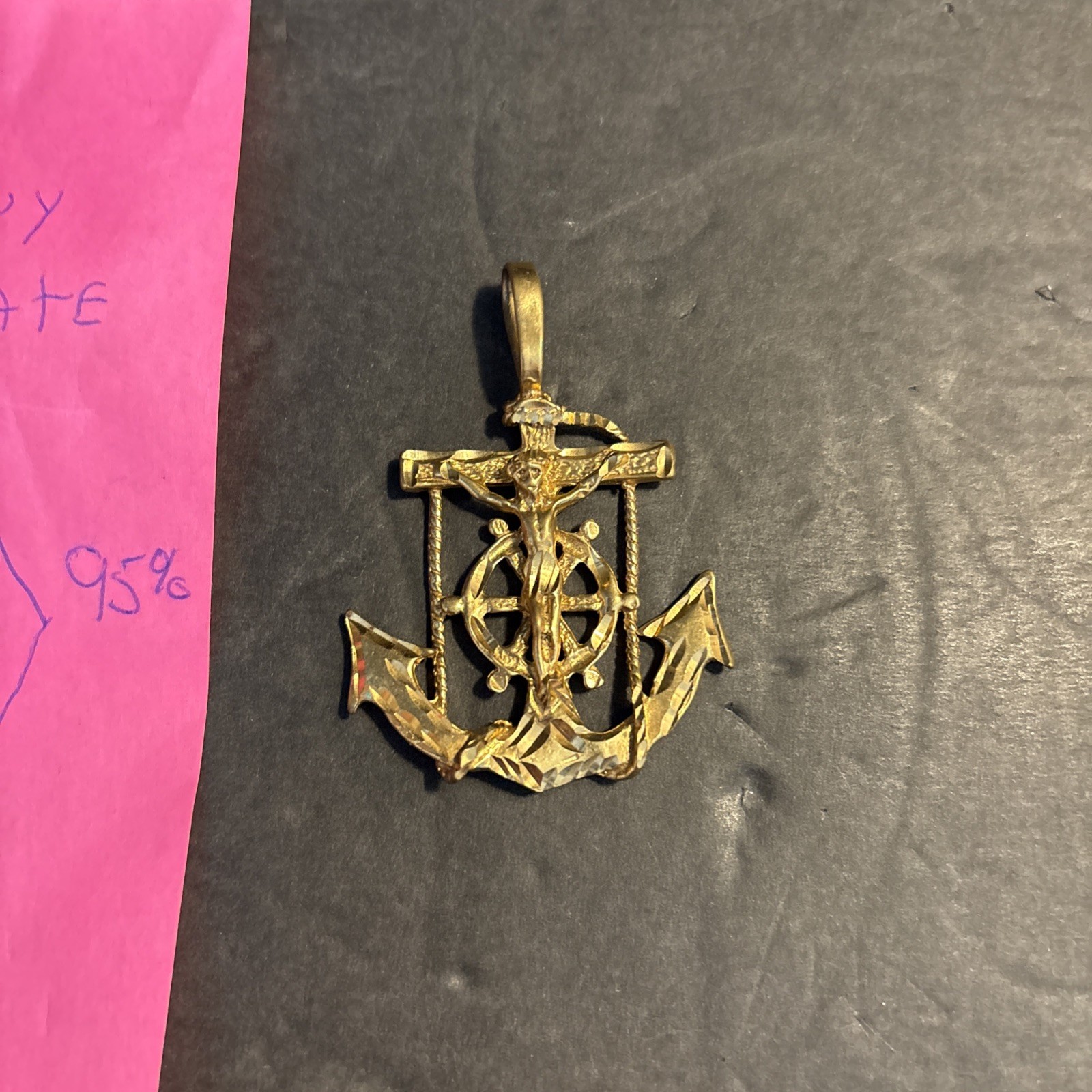 Gold Mariners Cross Crucifix Anchor Pendant Heavy Gold Plate 5%gold Read