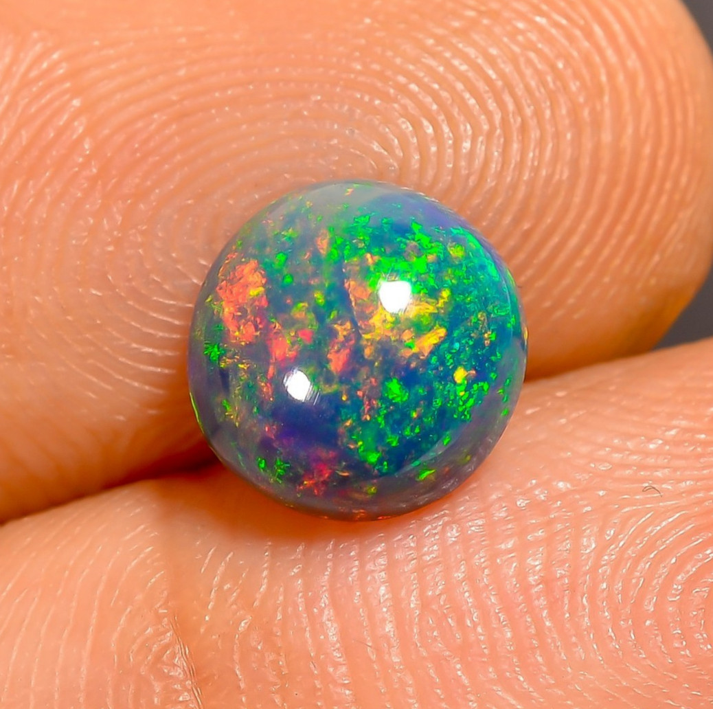 1.35 Ct Natural Black Ethiopian Opal Round Shape Cabochon Loose Gemstone 7X7X4mm