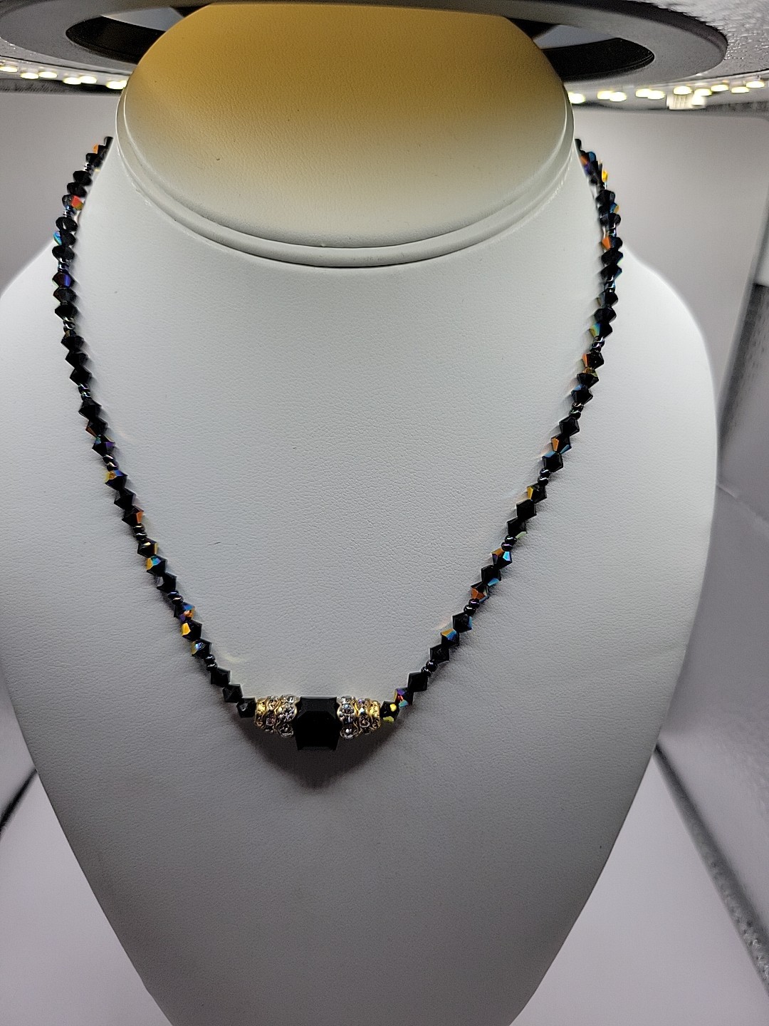 Nwt Vintage Giavan jet Black And Clear Swarovski Crystals Abs Choker.