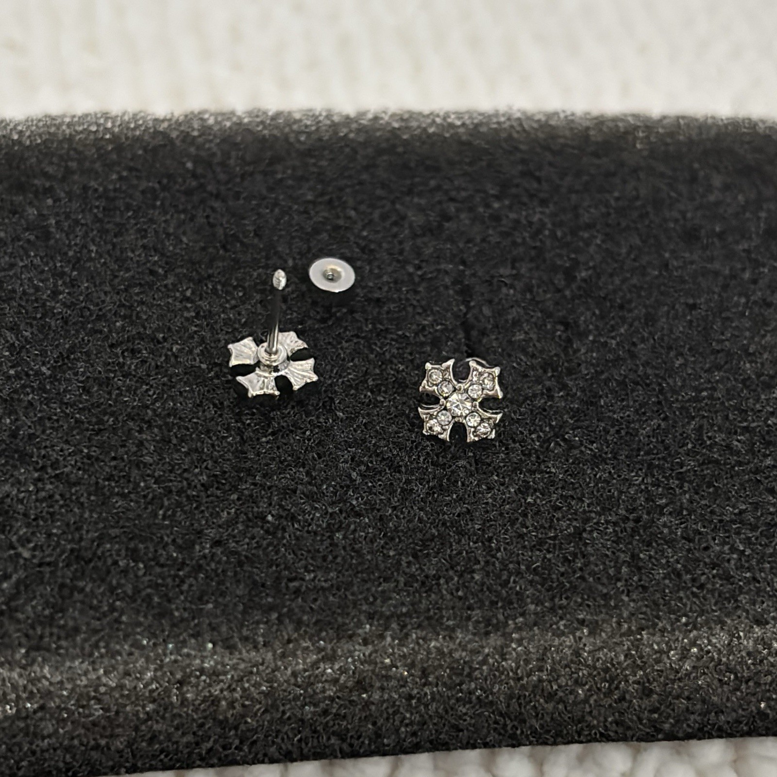 Small CZ Cross Stud Earrings for Men Women Screw Back Design Unisex Earrings