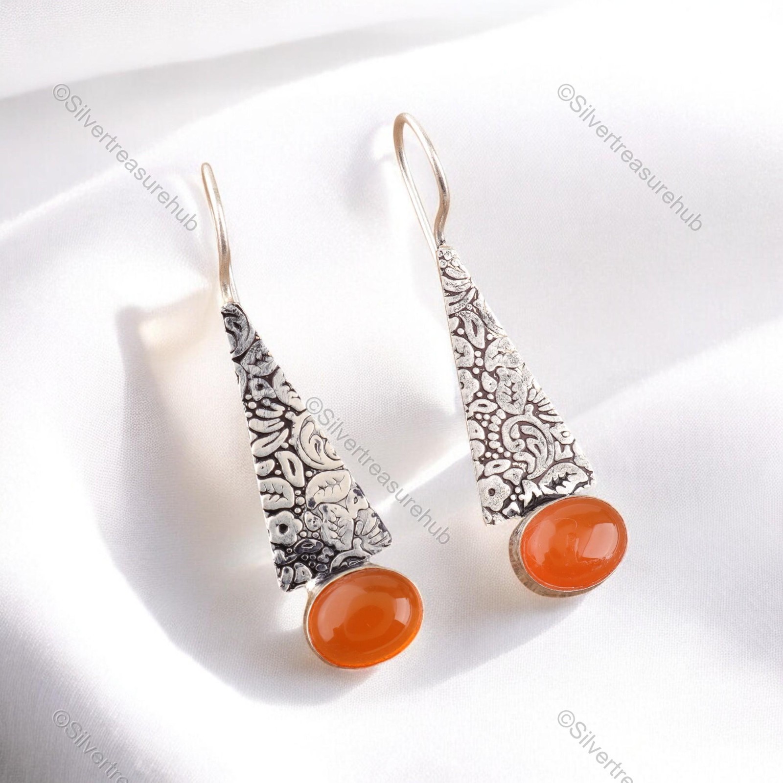 Oval Carnelian Stone Sterling Silver Wedding Birthday Dangling Sister Earrings