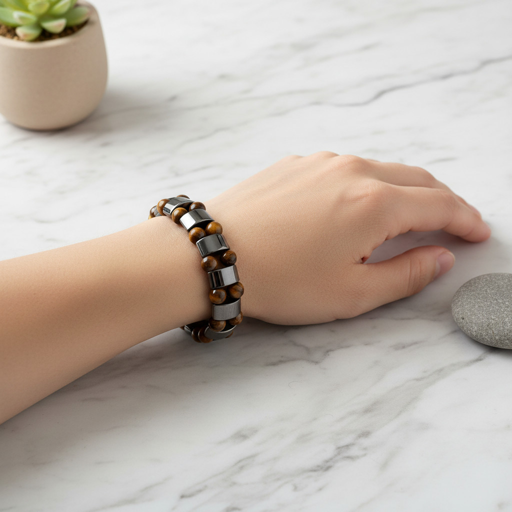 Magnetic Hematite Healing Stretchable Bracelet 2 Line Bracelet Tiger Eye
