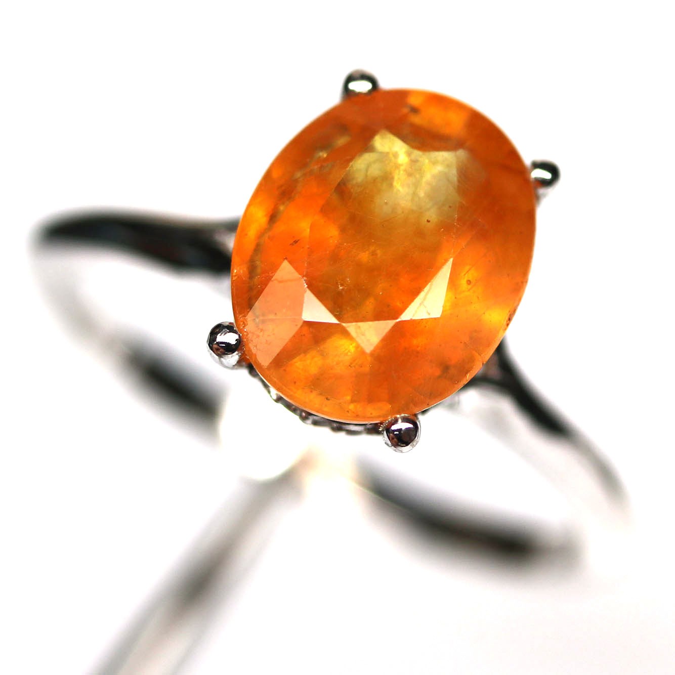 Handmade 925 Silver 9 x 11 mm. Orange Sapphire Ring Size 9 White Gold Plated