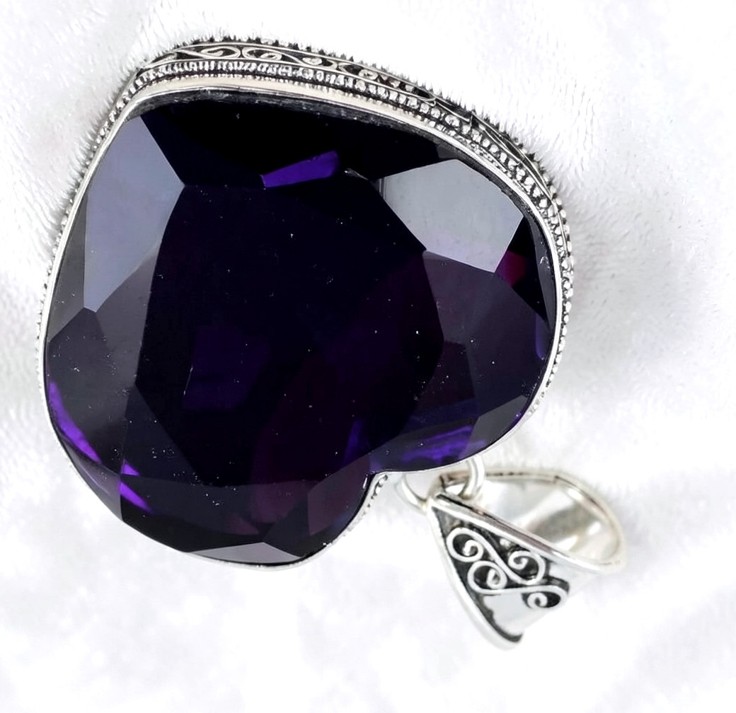African Amethyst Heart Gemstone Handmade 925 Sterling Silver Jewelry Pendant 2″