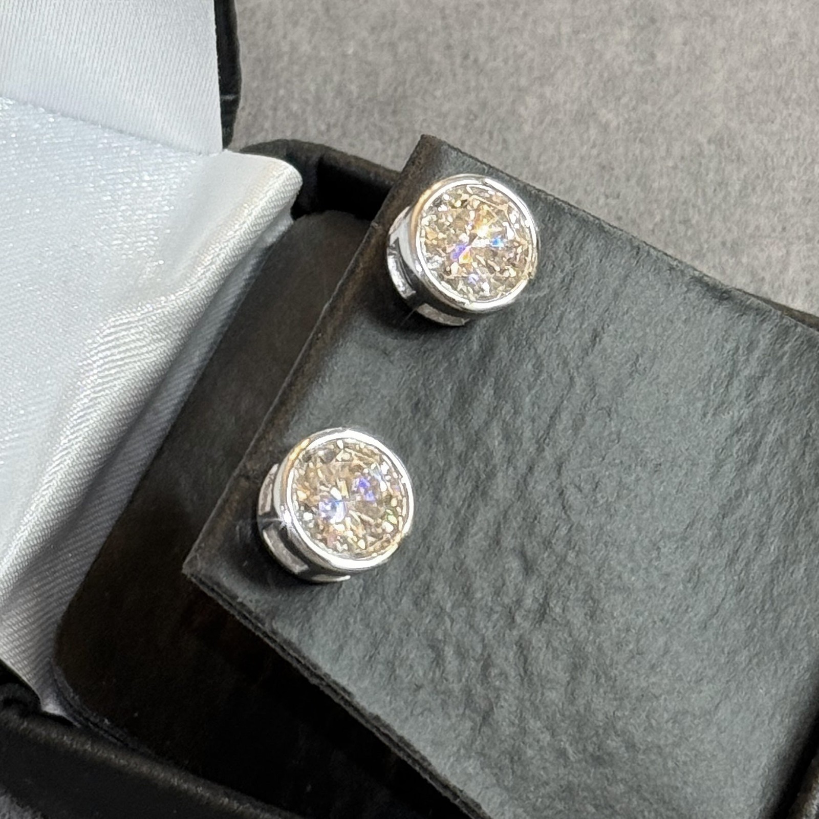 925 Silver Certified VVS Moissanite Bezel Set Round Stud Earrings