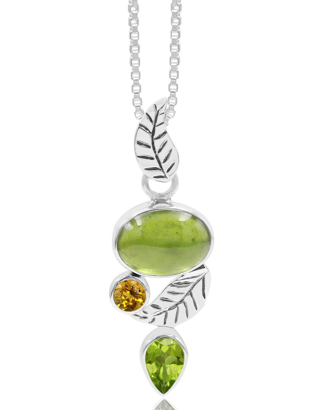 Peridot Leaf Necklace 925 Sterling Silver Gemstone Pendant for Women Gift