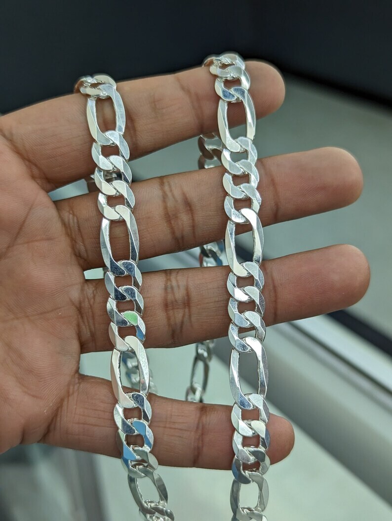 12mm x 24 inch Layered Filled Sterling Silver Figaro Link Chain Necklace