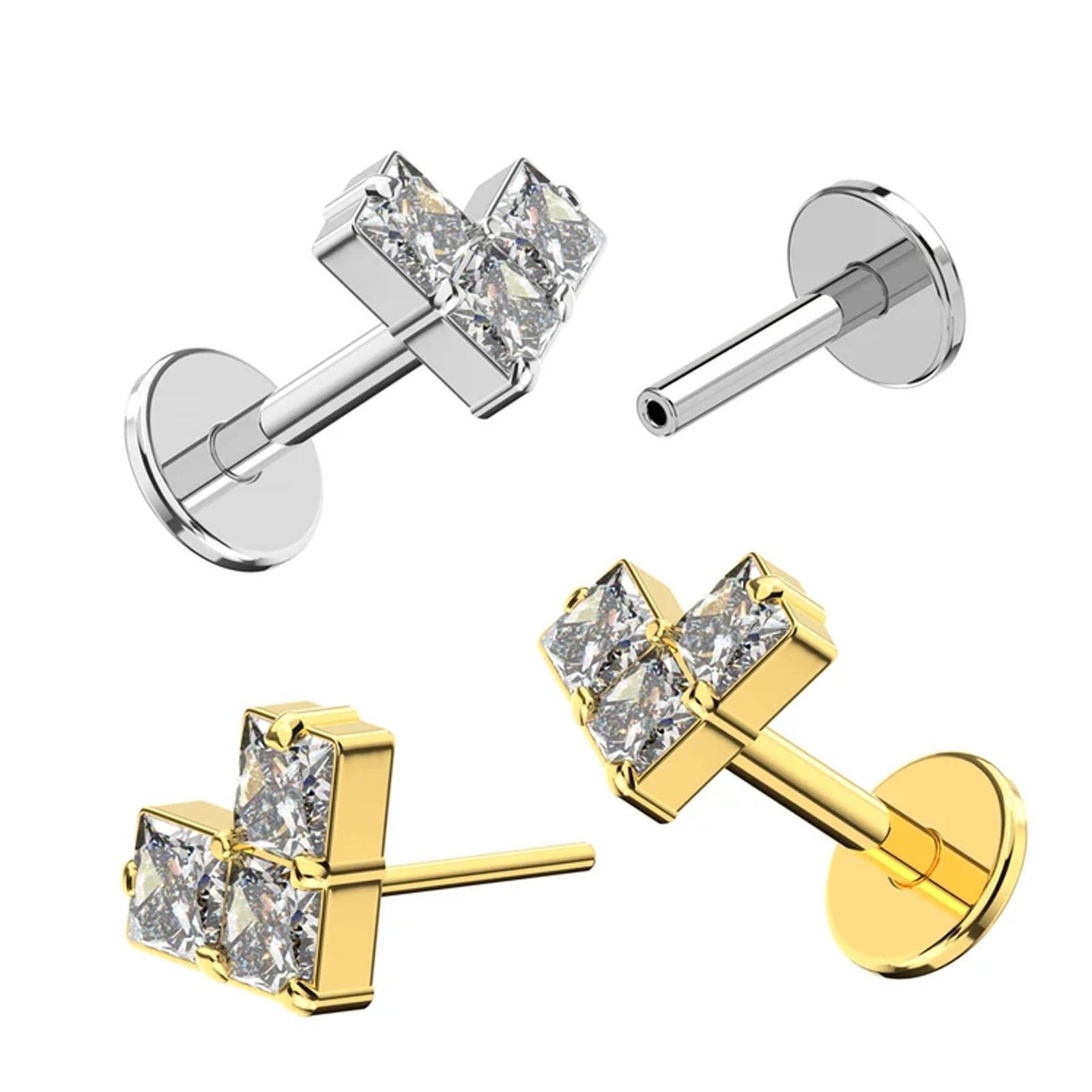 G23 Titanium CZ Fancy Threadless Push Fit Flat Back Labret Helix Tragus Stud