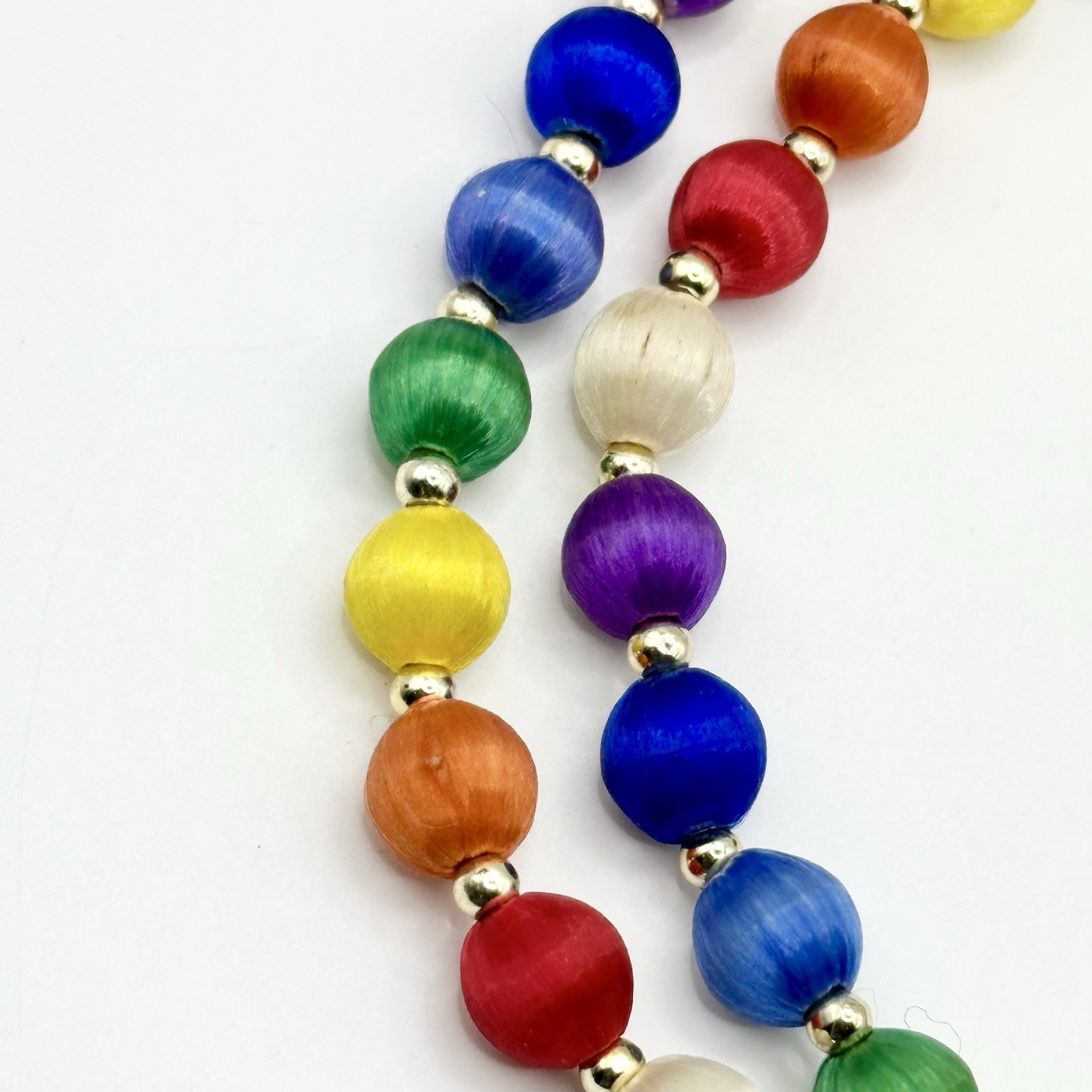 Vintage Multicolor Silk Satin Wrap Bead Necklace Continuous Strand 30”