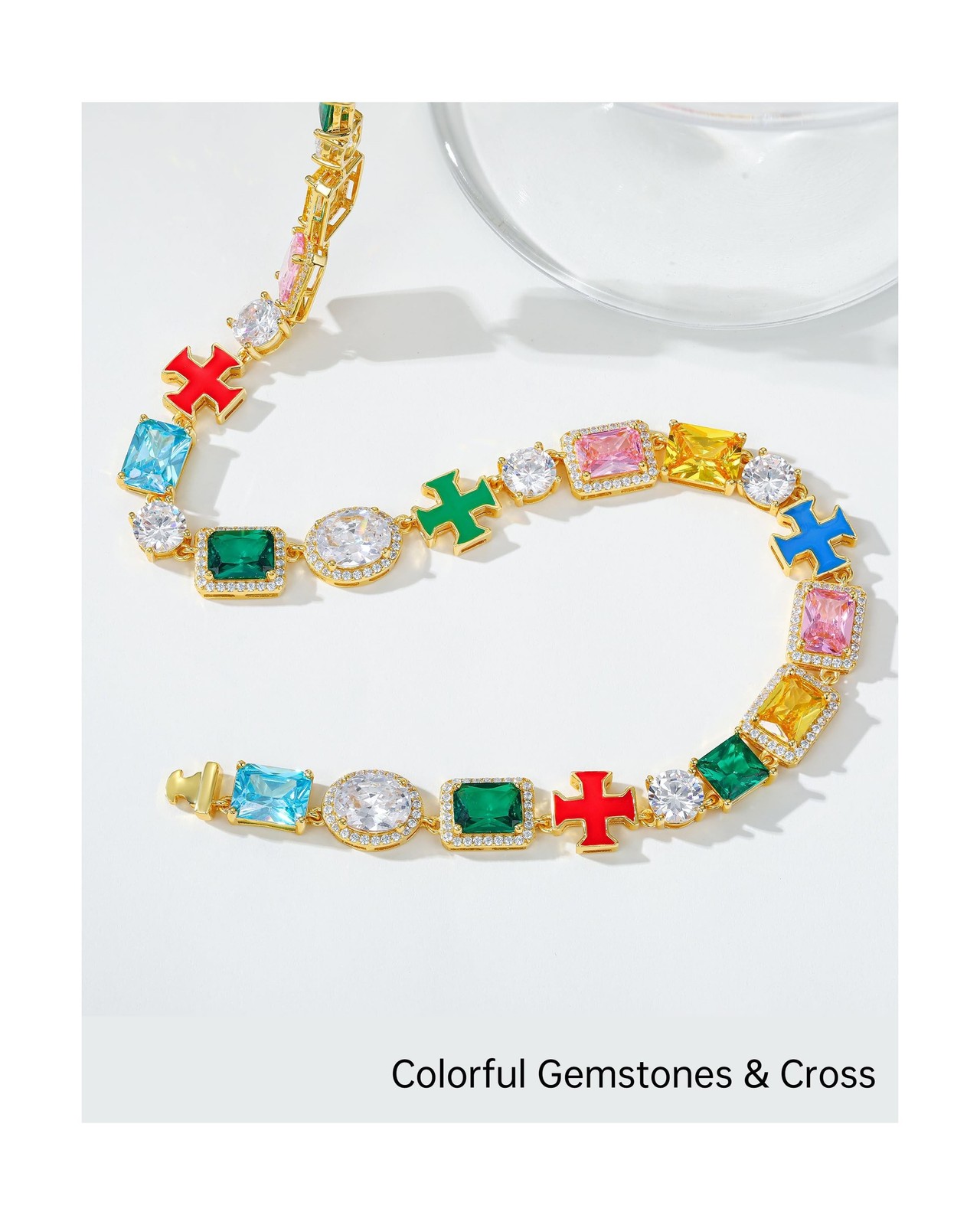 Multi Gemstone Tennis Necklaces For Women Men, 8MM, 16-24inches, 925 Sterling…