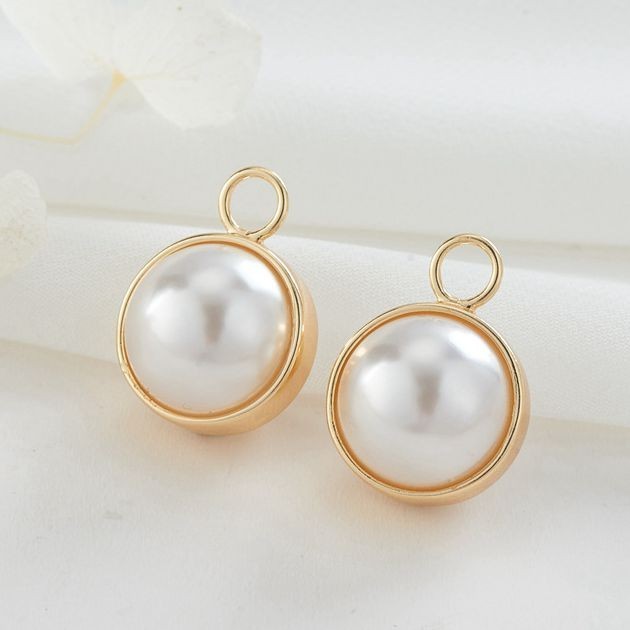2PCS 18K Plated Brass Bezel Pearl Charm Pendant 12X15mm GZX279