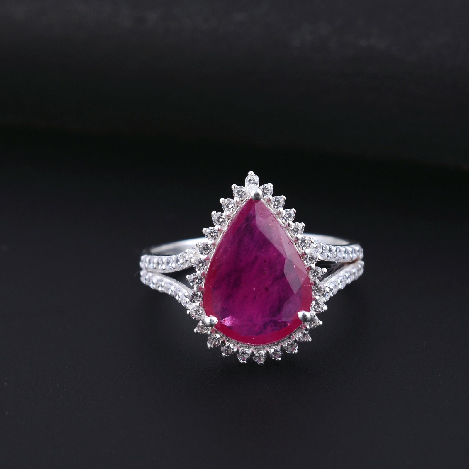 Pear fine red ruby silver 925 minmalist for daily wear