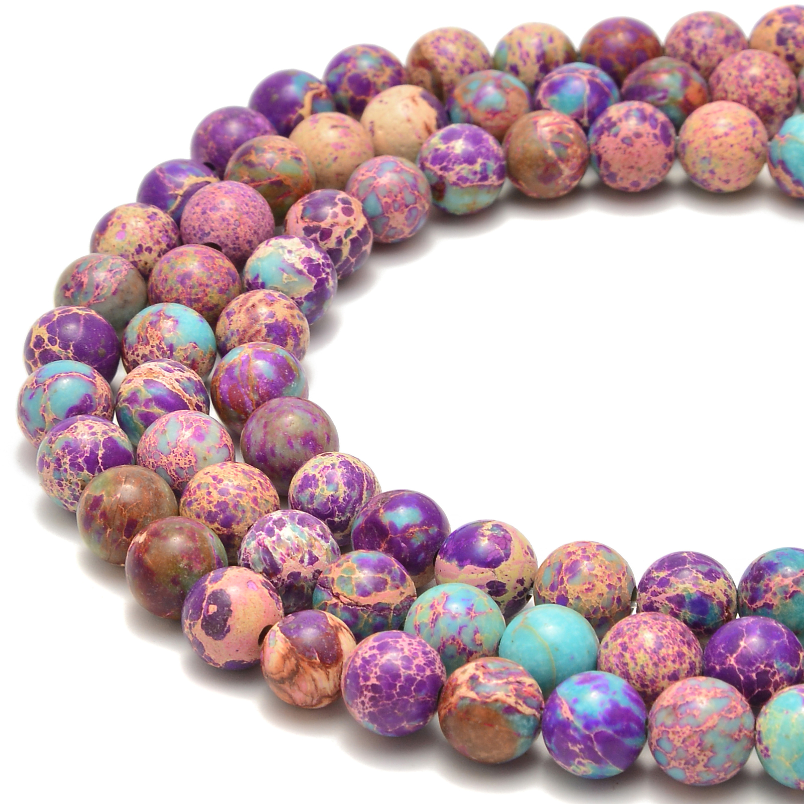 Purple Sea Sediment Imperial Jasper Smooth Round Beads 6mm 8mm 10mm 15.5”Strand