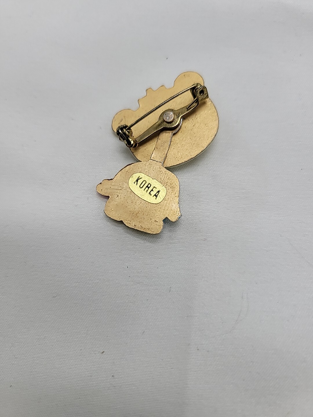 Vintage Enamel Bear Pin w/ Moveable Dangling Body, Made in Korea, 1.5” Tall Cute