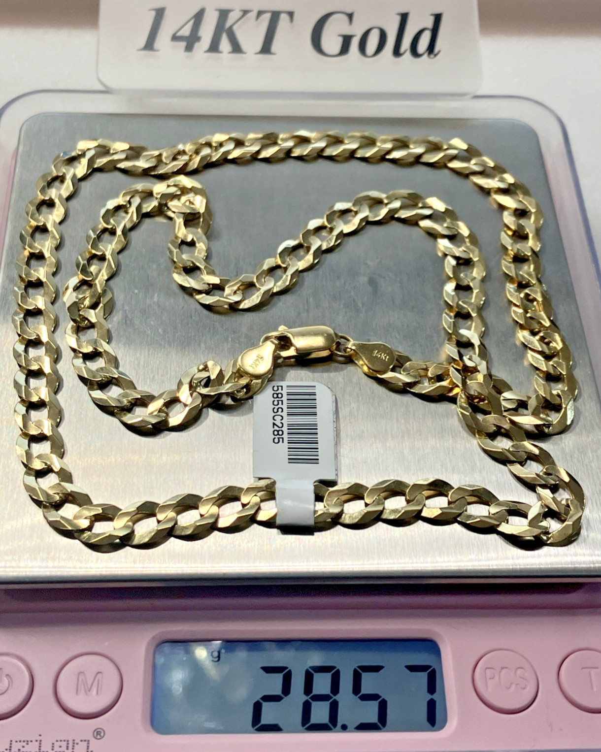 14kt Real Gold Solid Curb Link Chain 28.5grams 7.2mm 24” Brand New with Tag 14K