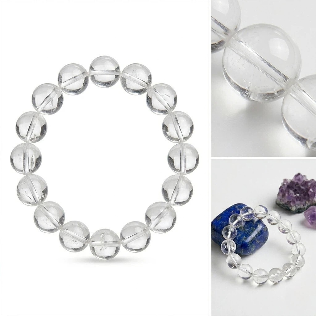 Natural Clear Quartz Beaded Bracelet 11mm Round Beads 18cm Stretch Crystal gift